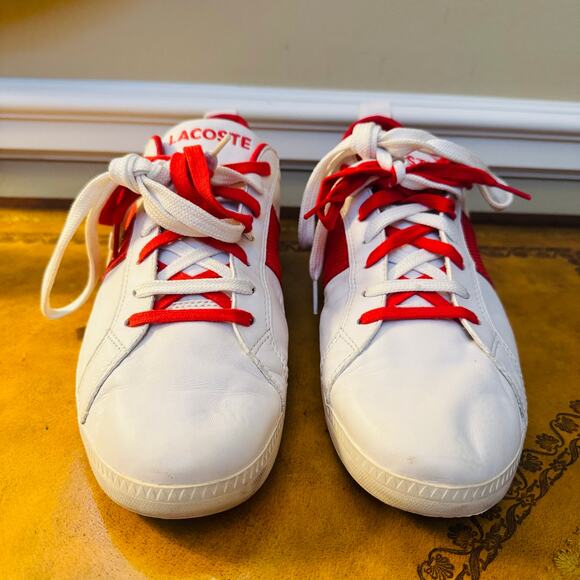 LACOSTE Mens Red & White Observe Lace Off 19Q Streetwear Sneakers Sz 11 - Picture 5 of 8
